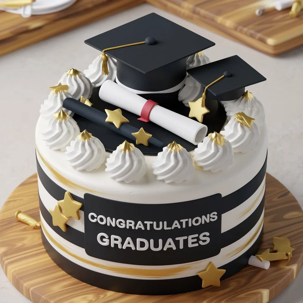 Decorative Graduation Cake with Cap and Diploma Theme