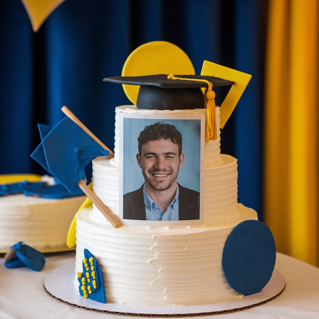 Graduation cake with a picture to commemorate the graduate