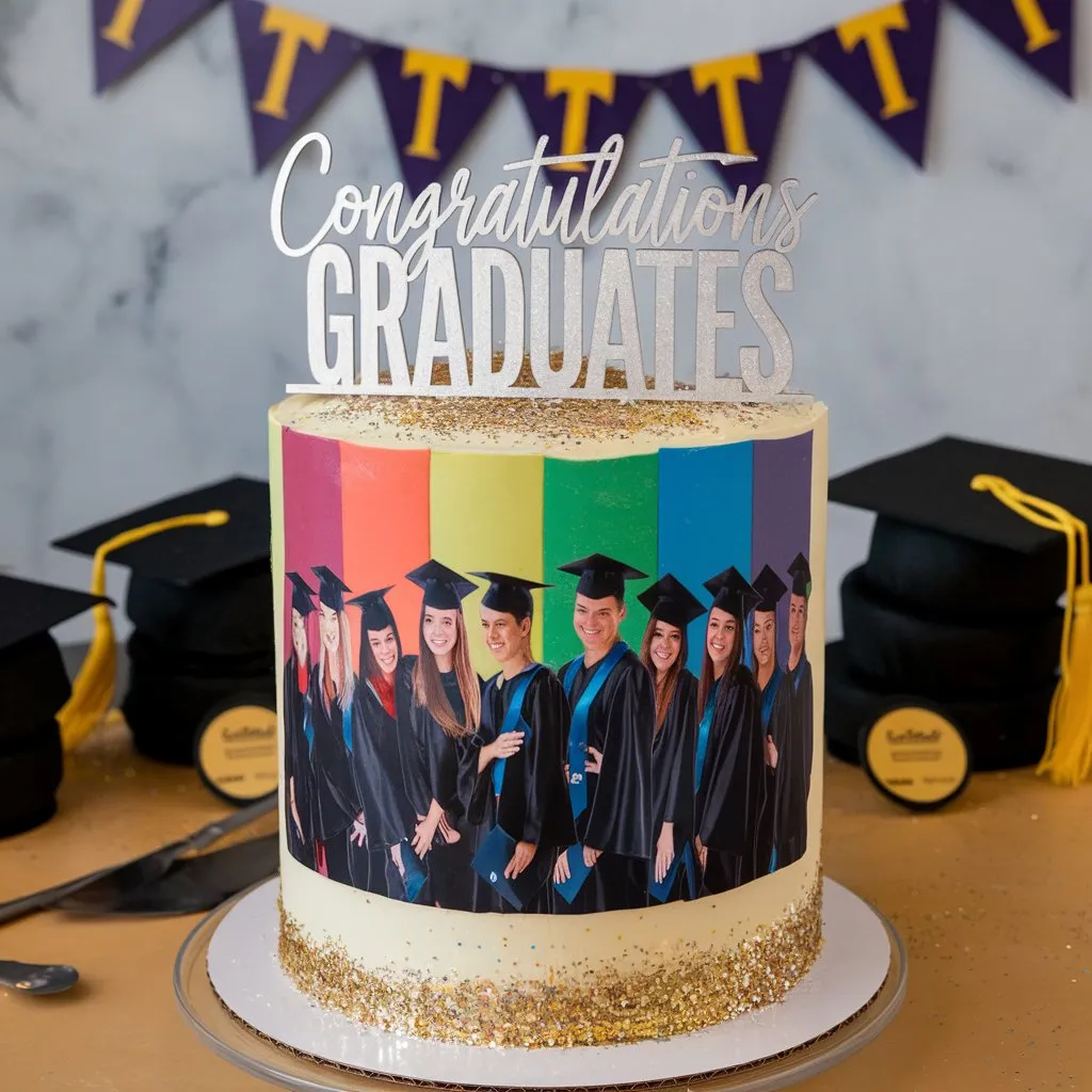 Graduation cake featuring a picture of the graduate