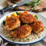 Crispy Galena chicken pieces seasoned with spices, served over rice with vegetables.