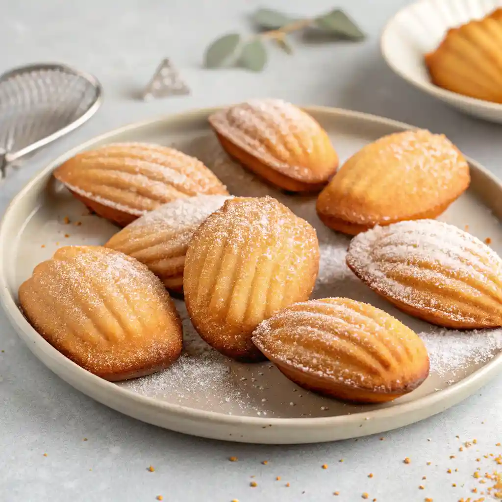 Madeleine Cookies on a table.