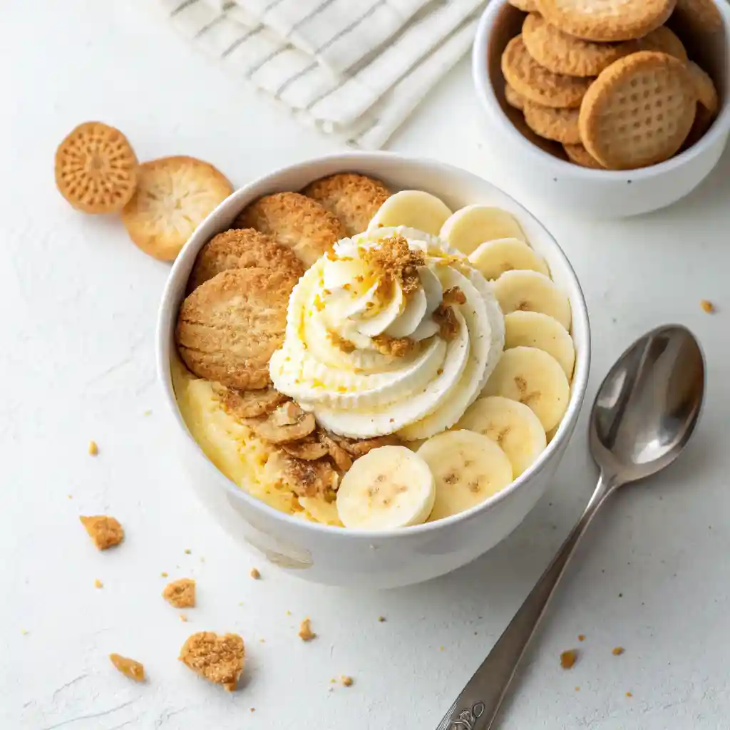 A creamy and delicious bowl of banana pudding made with layers of vanilla pudding, fresh bananas, and wafers. This easy banana pudding recipe is a perfect homemade dessert.